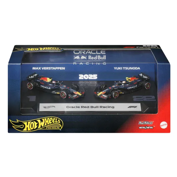 ماکت تیم ردبول ریسینگ فرمول یک ۲۰۲۵: یوکی سونودا (۲۲) و مکس ورستاپن (۱)، سری Premium Hot Wheels